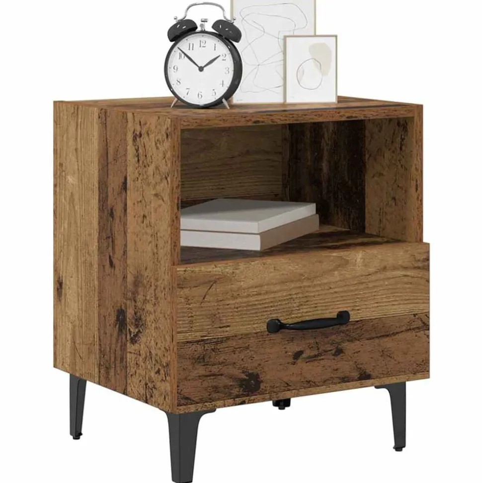 vidaXL Nachtkastje met lade Oudhout 40 x 35 x 47,5 cm Bewerkt hout