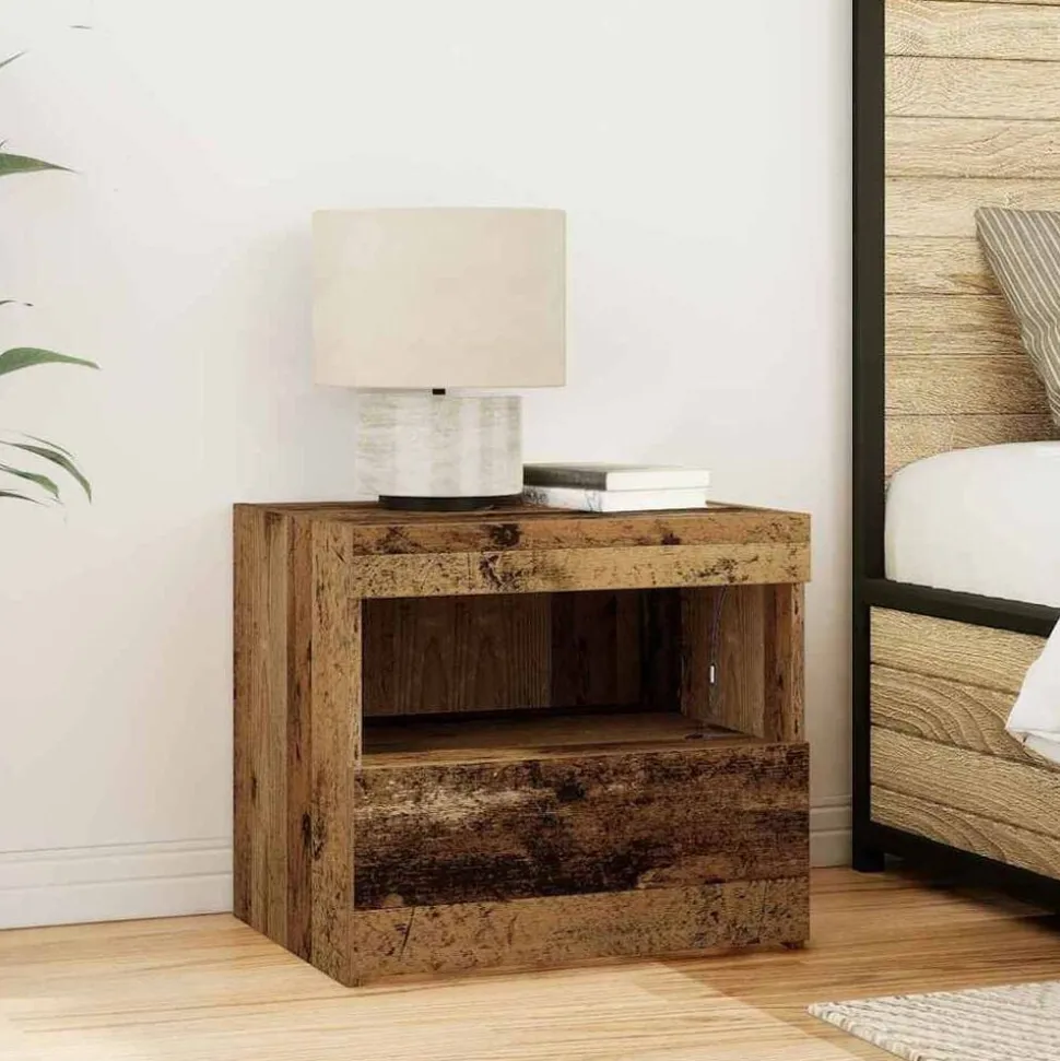 vidaXL Nachtkastje met lade Oudhout 50 x 40 x 45 cm Bewerkt hout