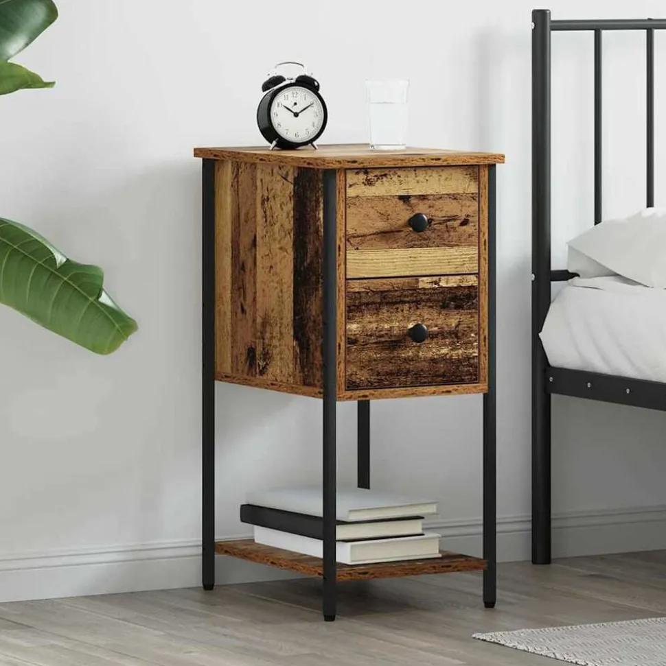 vidaXL Nachtkastje met lade Oud hout 32 x 42 x 70 cm Bewerkt hout