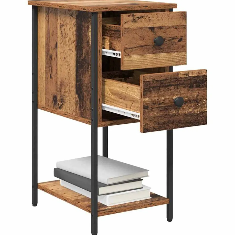 vidaXL Nachtkastje met lade Oud hout 32 x 42 x 70 cm Bewerkt hout