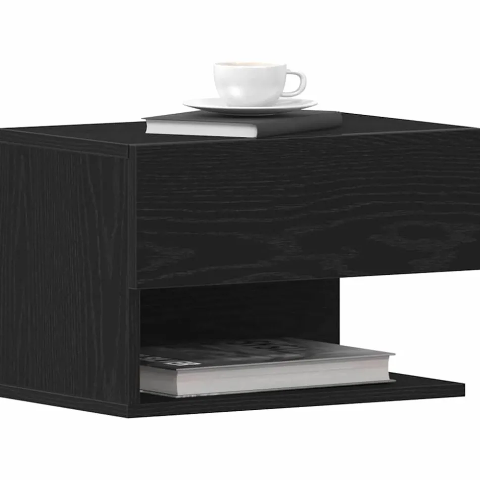 vidaXL Nachtkastje met lade Zwart Eiken 46 x 30 x 30 cm Bewerkt hout