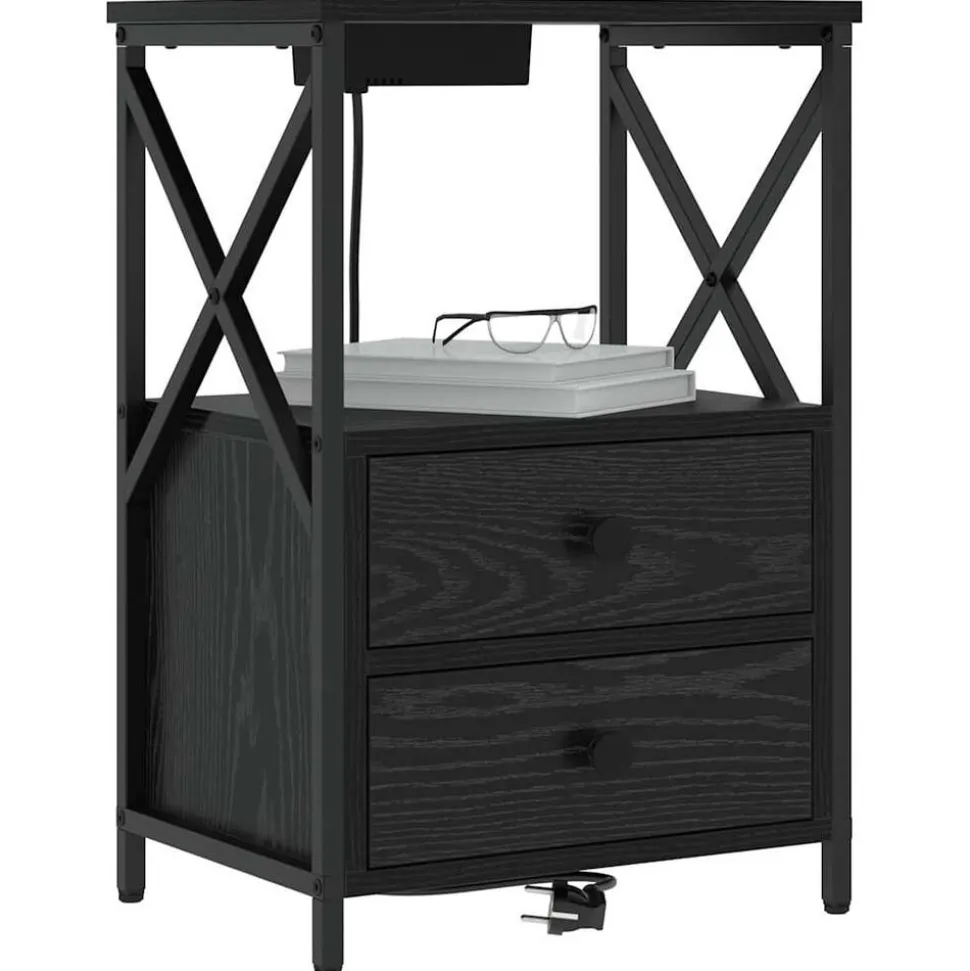 vidaXL Nachtkastje met lade Zwart Eiken 40 x 31 x 60 cm Bewerkt hout