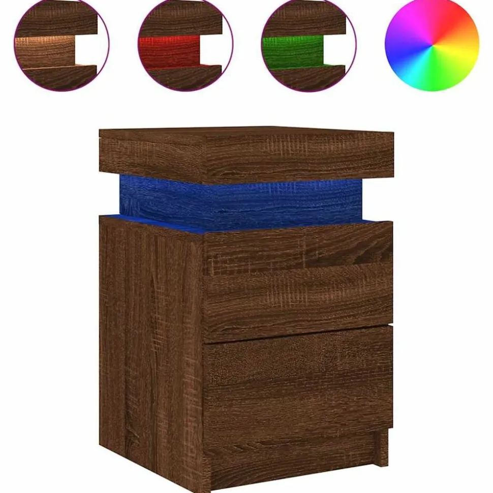 vidaXL Nachtkastje met LED-verlichting 35x39x55 cm bruin eikenkleur