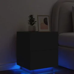 vidaXL Nachtkastje met LED-verlichting bewerkt hout zwart