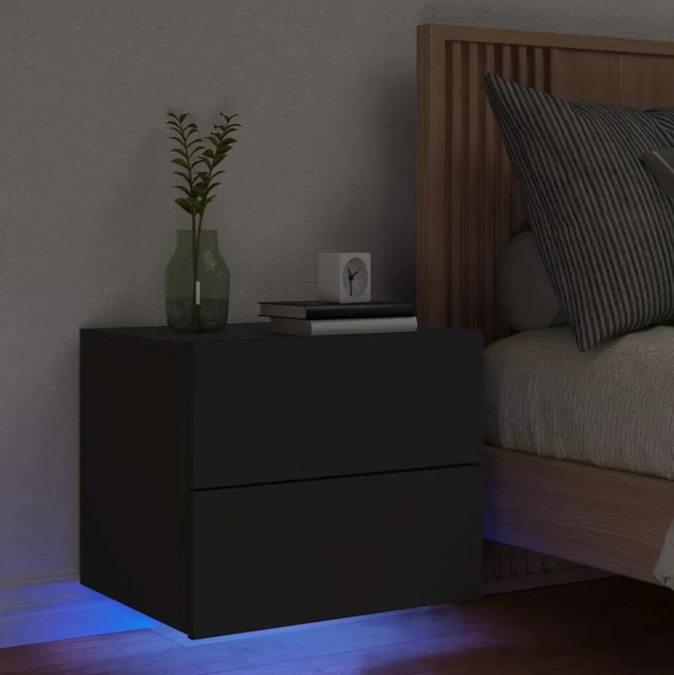 vidaXL Nachtkastje met LED's wandgemonteerd zwart