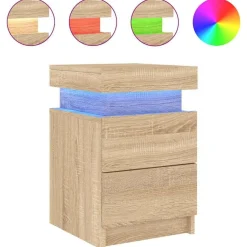 vidaXL Nachtkastje met LED-verlichting 35x39x55 cm sonoma eikenkleurig