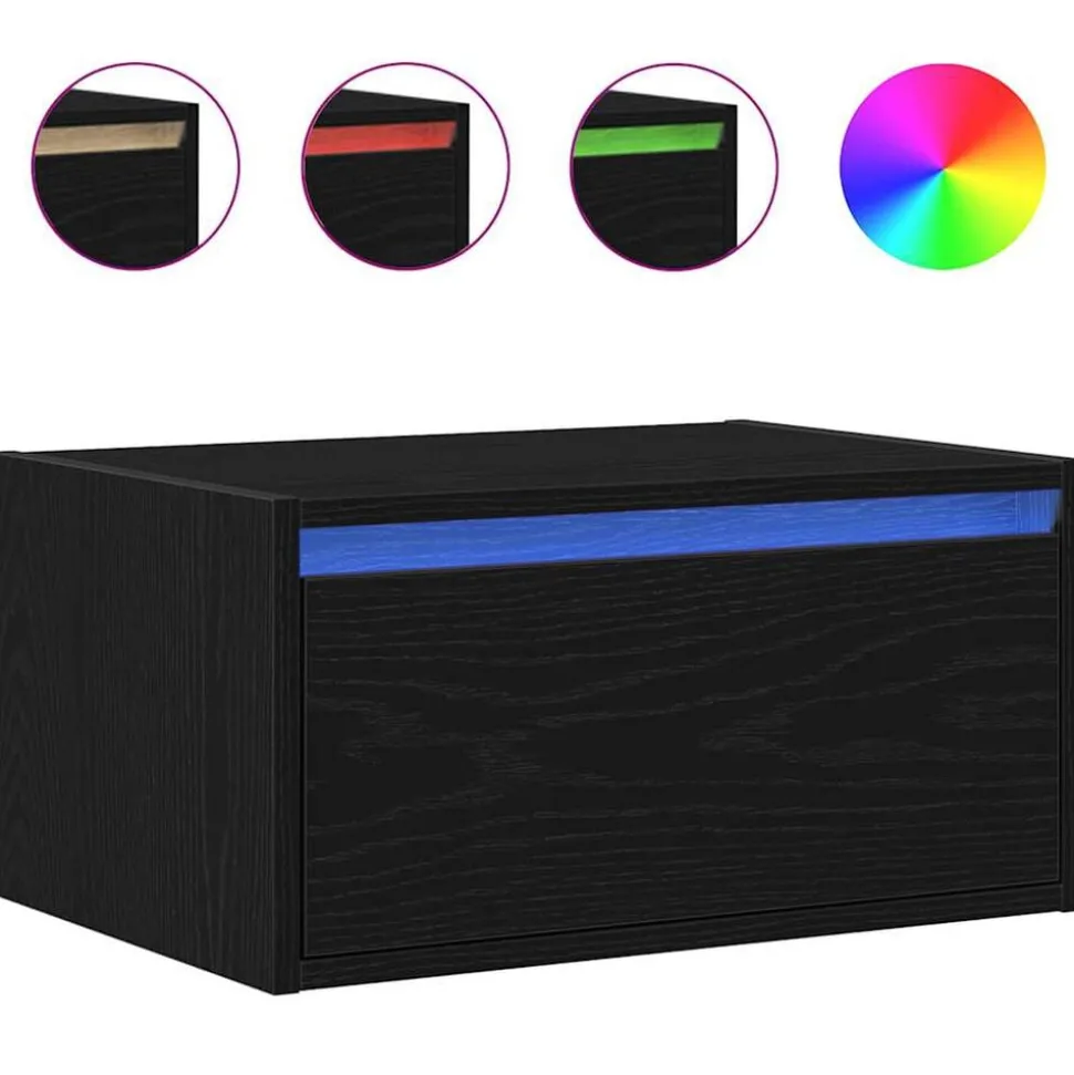 vidaXL Nachtkastje met LED's wandgemonteerd zwart eiken