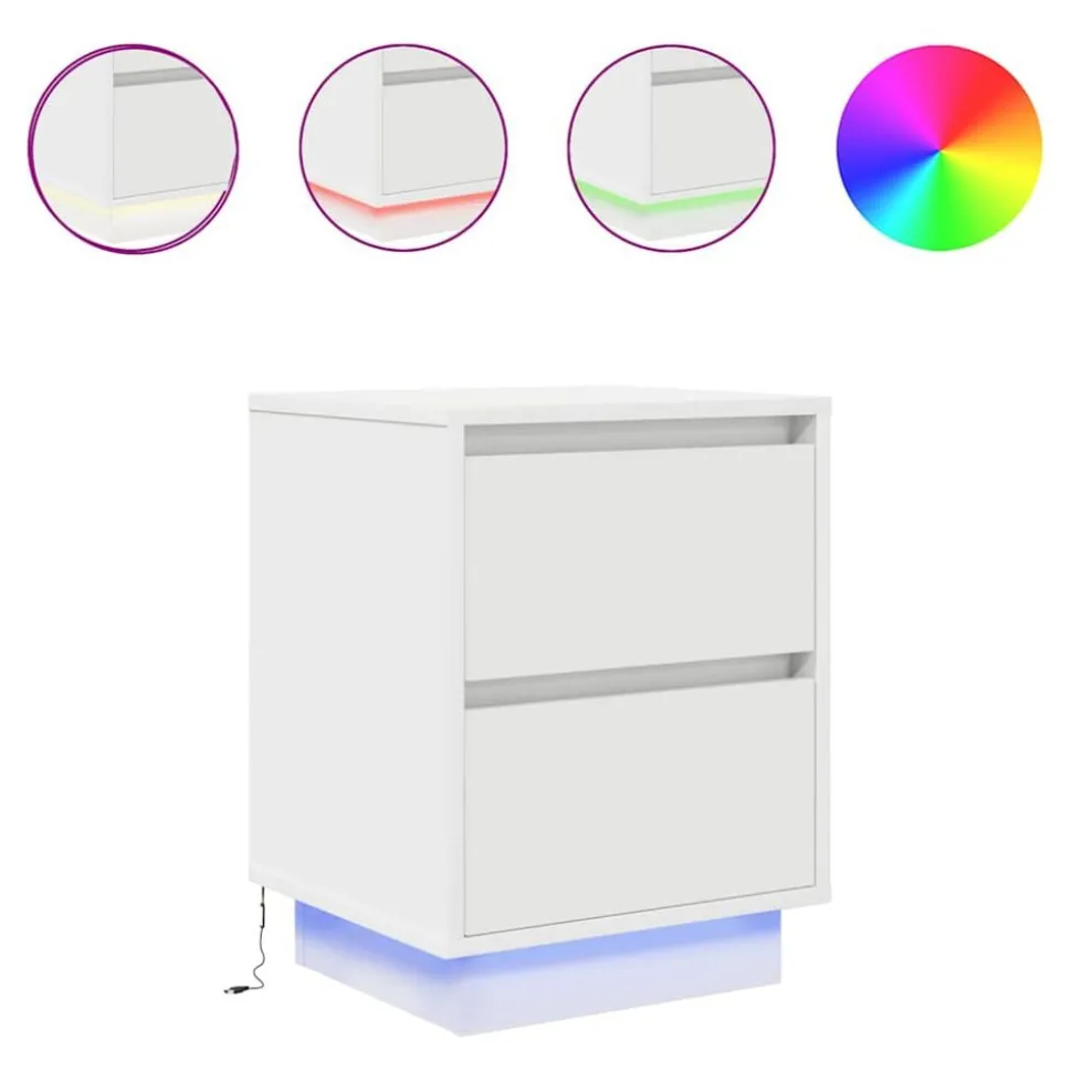 vidaXL Nachtkastje met LED-verlichting 38x34x50 cm wit