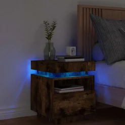 vidaXL Nachtkastje met LED-verlichting 40x39x48,5 cm gerookt eiken