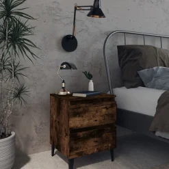 vidaXL Nachtkastje met metalen poten 40x35x50 cm gerookt eikenkleurig