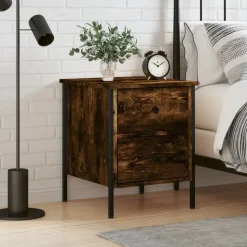 vidaXL Nachtkastje 40x42x50 cm bewerkt hout gerookt eikenkleurig