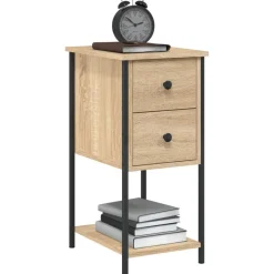 vidaXL Nachtkastje 32x42x70 cm bewerkt hout sonoma eikenkleurig