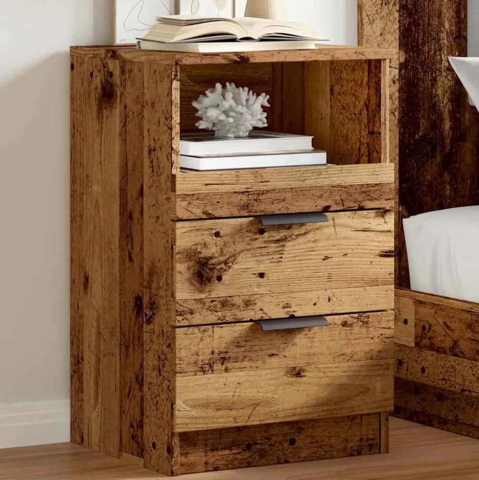 vidaXL Nachtkastje 40x36x65 cm bewerkt hout oud houtkleurig