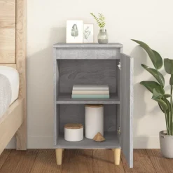 vidaXL Nachtkastje 40x35x70 cm bewerkt hout grijs sonoma eikenkleurig