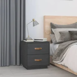 vidaXL Nachtkastje 40x34x45 cm massief grenenhout grijs