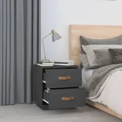 vidaXL Nachtkastje 40x34x45 cm massief grenenhout grijs
