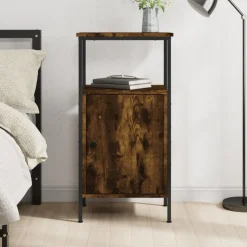 vidaXL Nachtkastje 41x31x80 cm bewerkt hout gerookt eikenkleurig