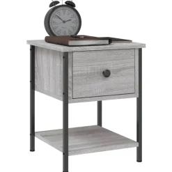 vidaXL Nachtkastje 34x35,5x45 cm bewerkt hout grijs sonoma eikenkleur
