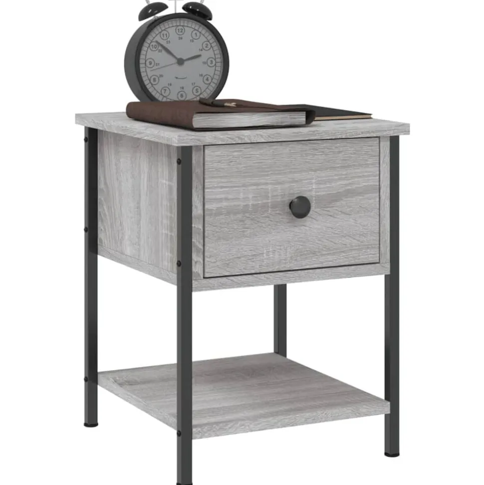 vidaXL Nachtkastje 34x35,5x45 cm bewerkt hout grijs sonoma eikenkleur