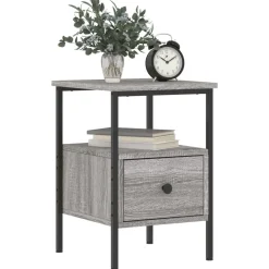 vidaXL Nachtkastje 34x36x50 cm bewerkt hout grijs sonoma eikenkleurig