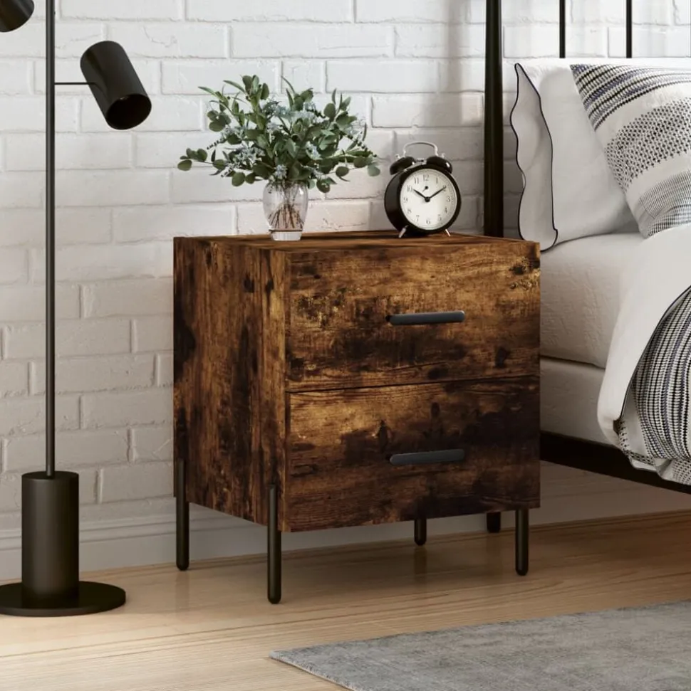 vidaXL Nachtkastje 40x35x47,5 cm bewerkt hout gerookt eikenkleurig