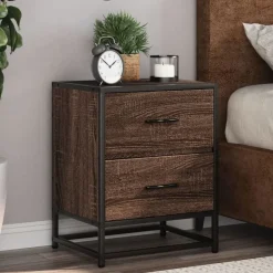 vidaXL Nachtkastje 40x31x50 cm bewerkt hout bruin eikenkleurig