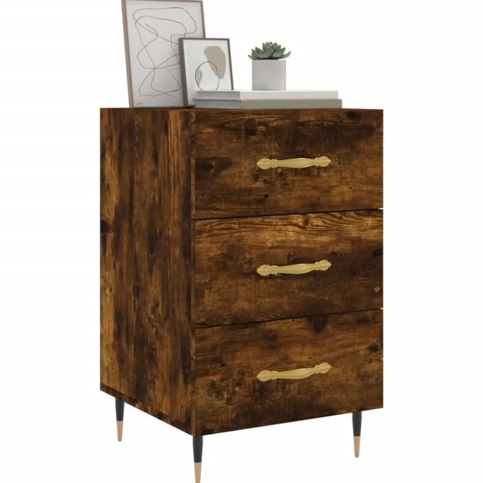 vidaXL Nachtkastje 40x40x66 cm bewerkt hout gerookt eikenkleurig