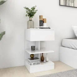 vidaXL Nachtkastje 40x35x65 cm bewerkt hout hoogglans wit
