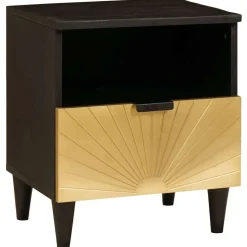 vidaXL Nachtkastje Zwart en Goud 40 x 33 x 46 cm Massief acaciahout
