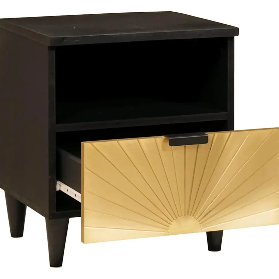 vidaXL Nachtkastje Zwart en Goud 40 x 33 x 46 cm Massief acaciahout