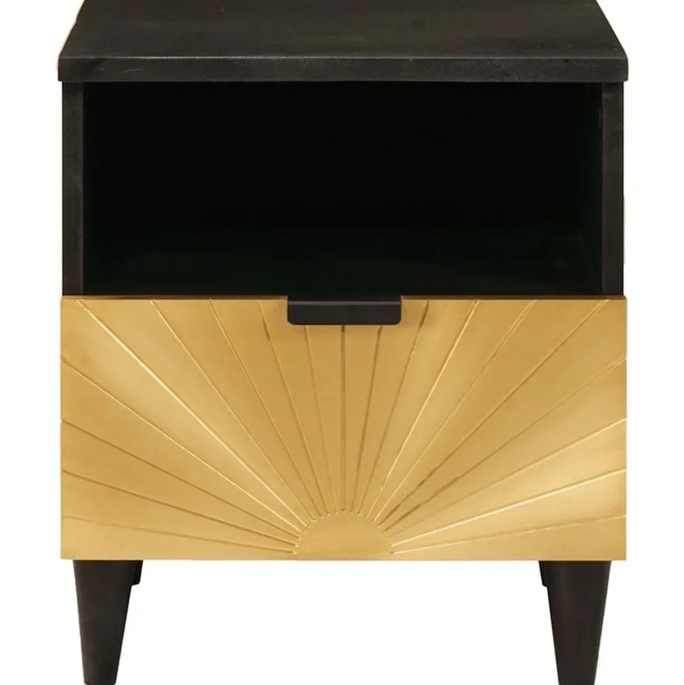 vidaXL Nachtkastje Zwart en Goud 40 x 33 x 46 cm Massief acaciahout