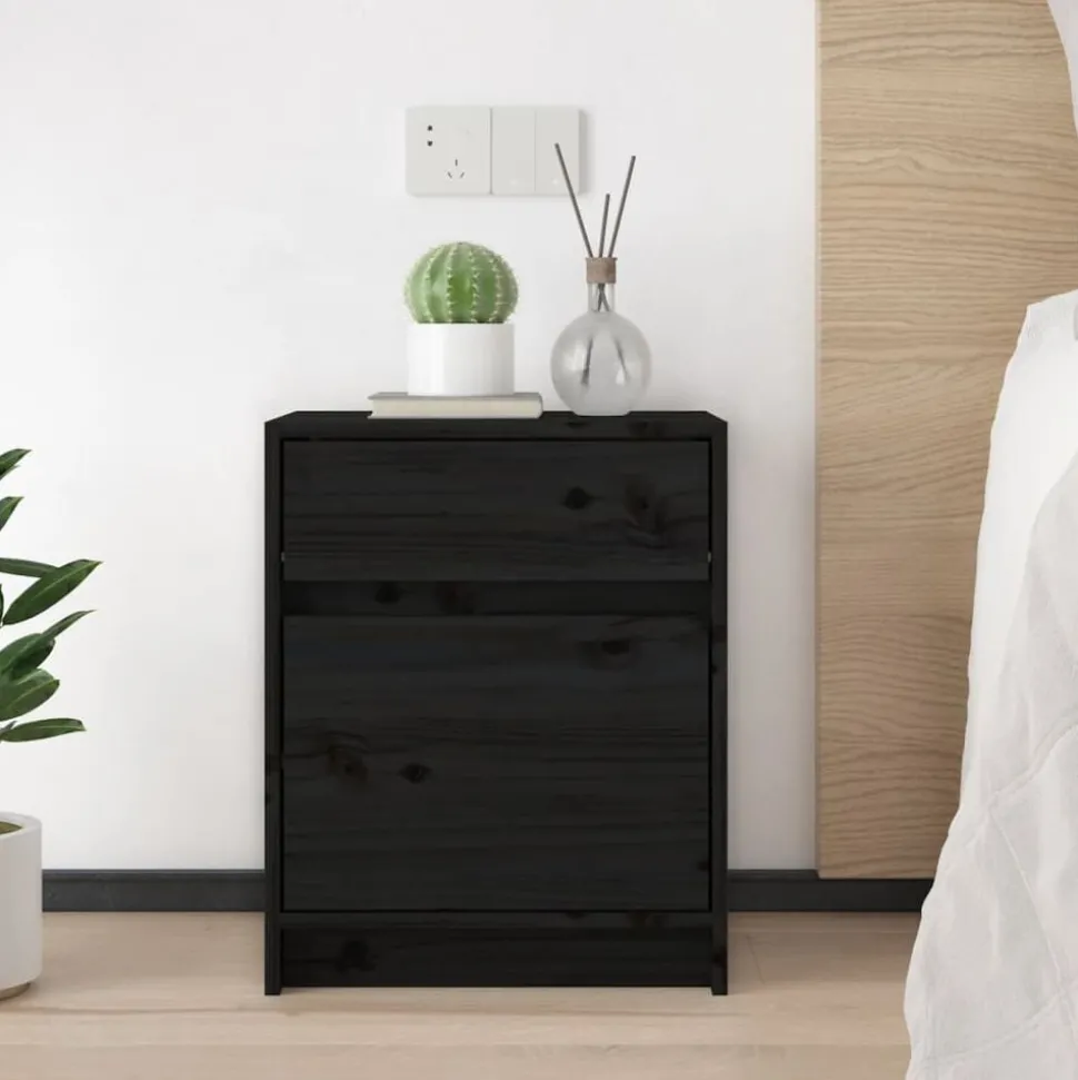 vidaXL Nachtkastjes 2 st 40x31x50 cm massief grenenhout zwart