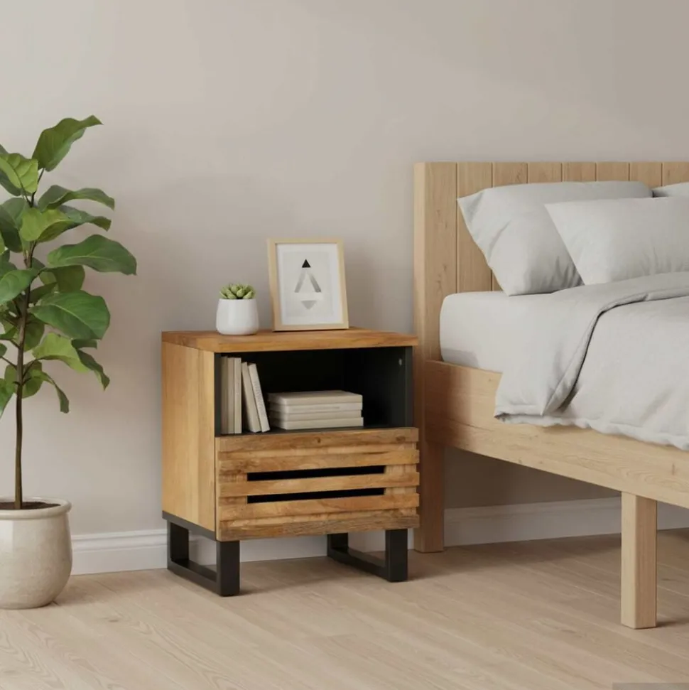 vidaXL Nachtkastjes 2 st 40x34x46 cm massief ruw mangohout