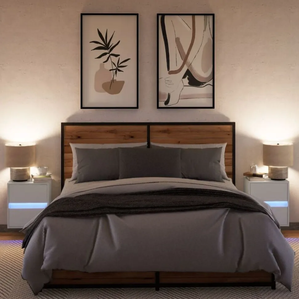 vidaXL Nachtkastjes met LED's 2 st wandgemonteerd wit
