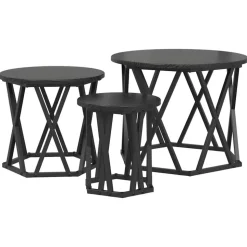 vidaXL Nestbare Bijzettafel 3 pcs Zwart Eiken Engineered hout en staal