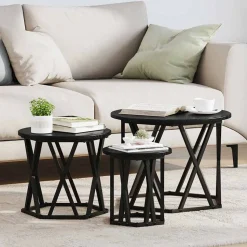 vidaXL Nestbare Bijzettafel 3 pcs Zwart Eiken Engineered hout en staal