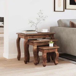 vidaXL Nesttafel 3 pcs Bruin Massief mahoniehout