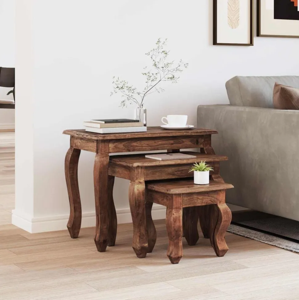 vidaXL Nesttafel 3 pcs Bruin Massief mahoniehout