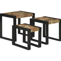 vidaXL Nesttafel 3 pcs Massief hergebruikt Hout en Metaal
