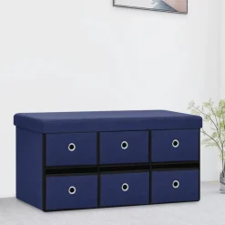 vidaXL Opbergbank inklapbaar 76x38x38 cm kunstlinnen blauw
