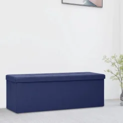 vidaXL Opbergbank inklapbaar kunstlinnen blauw