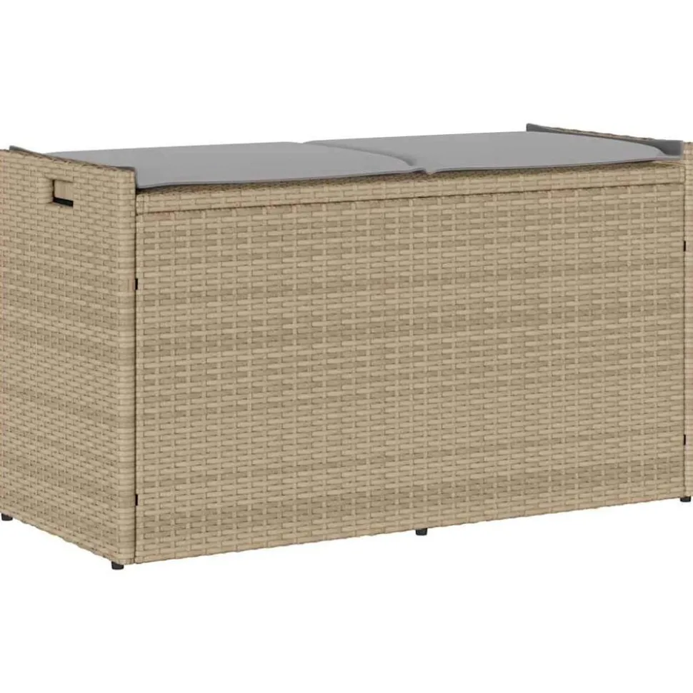 vidaXL Opbergbank met kussen voor buiten 100 cm poly rattan beige