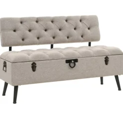 vidaXL Opbergbank met rugleuning 110 cm stof crèmekleurig