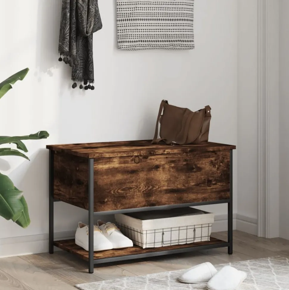 vidaXL Opbergbankje 70x42,5x47 cm bewerkt hout gerookt eikenkleurig