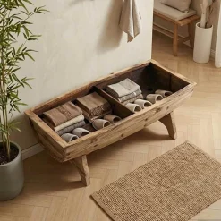 vidaXL Opbergbankje 103x51x44 cm massief hout en stof