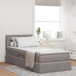 vidaXL Opbergbed met matras met opslag Taupe 90 x 190 cm Bewerkt hout