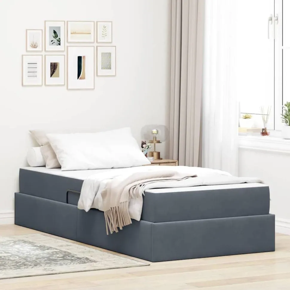 vidaXL Opbergbed met matras met matras Donkergrijs 90 x 190 cm Fluweel