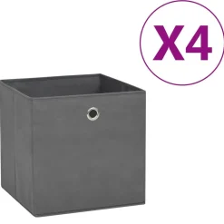 vidaXL Opbergboxen 4 st 28x28x28 cm nonwoven stof grijs