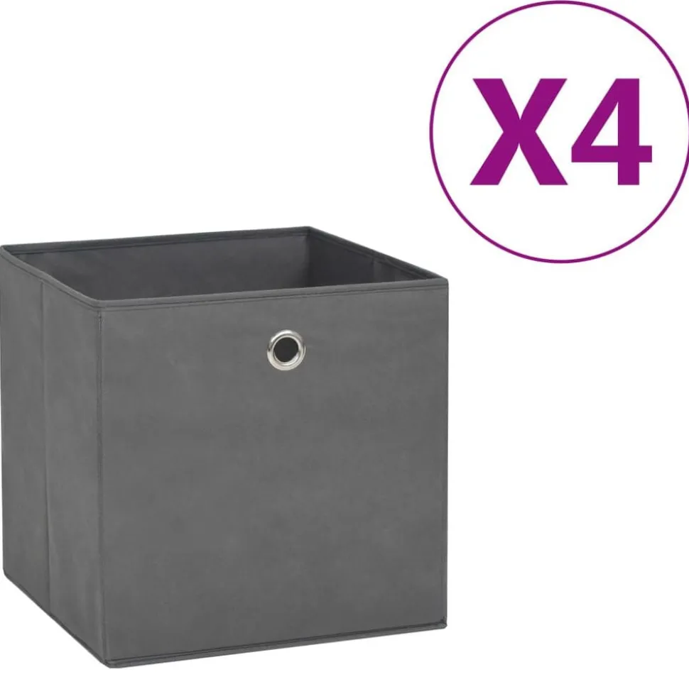vidaXL Opbergboxen 4 st 28x28x28 cm nonwoven stof grijs