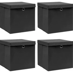 vidaXL Opbergboxen met deksel 4 st 32x32x32 cm stof zwart
